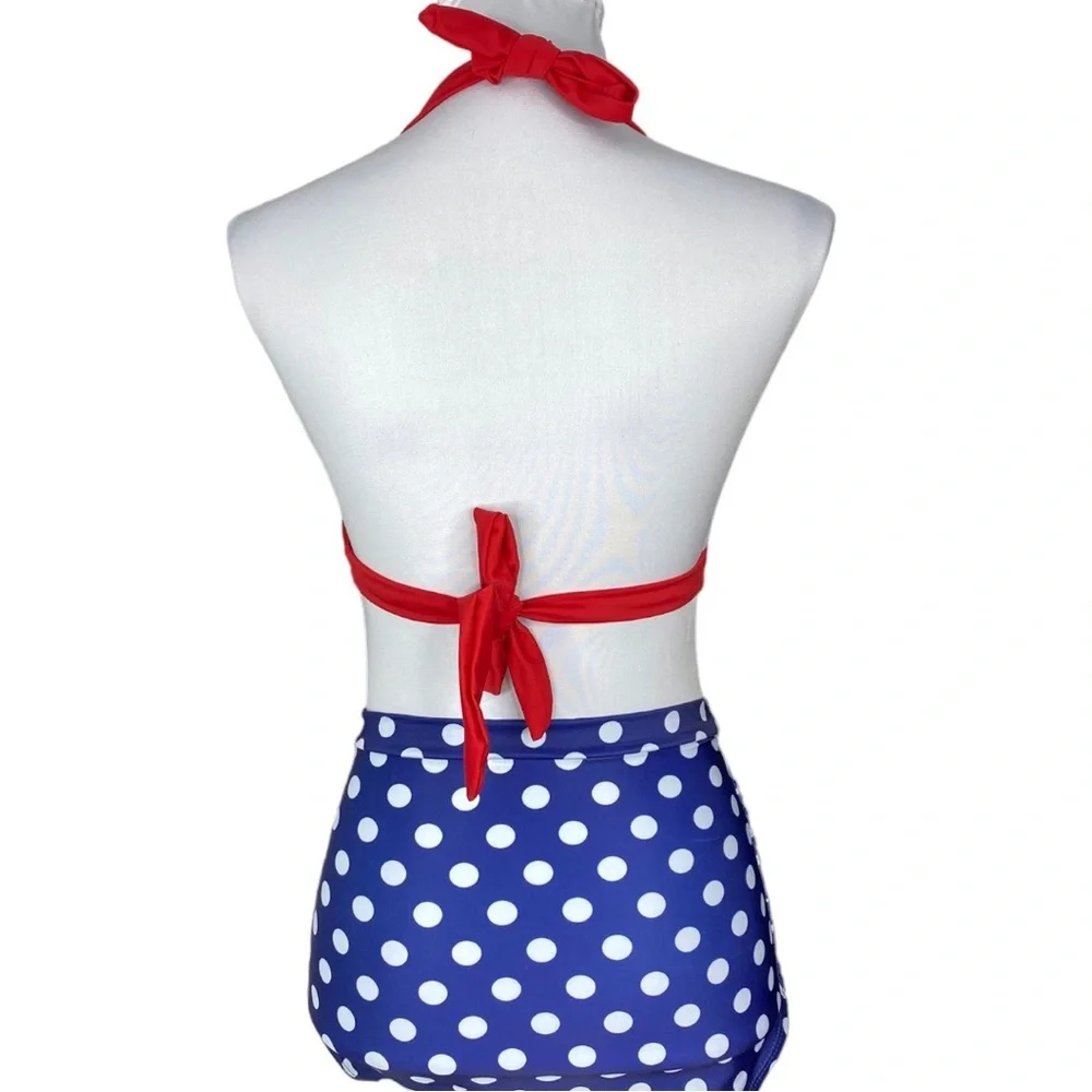 Aixy Women’s NWT Two Piece Retro High Waisted Polka Dot Bikini Swimsuit - Picture 4 of 16
